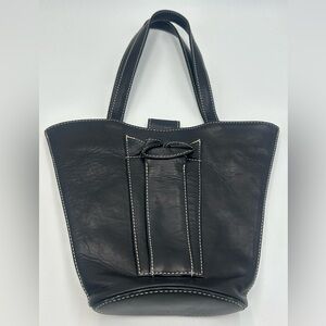 Deborah Lewis Black Italian Leather Bucket Bag Purse